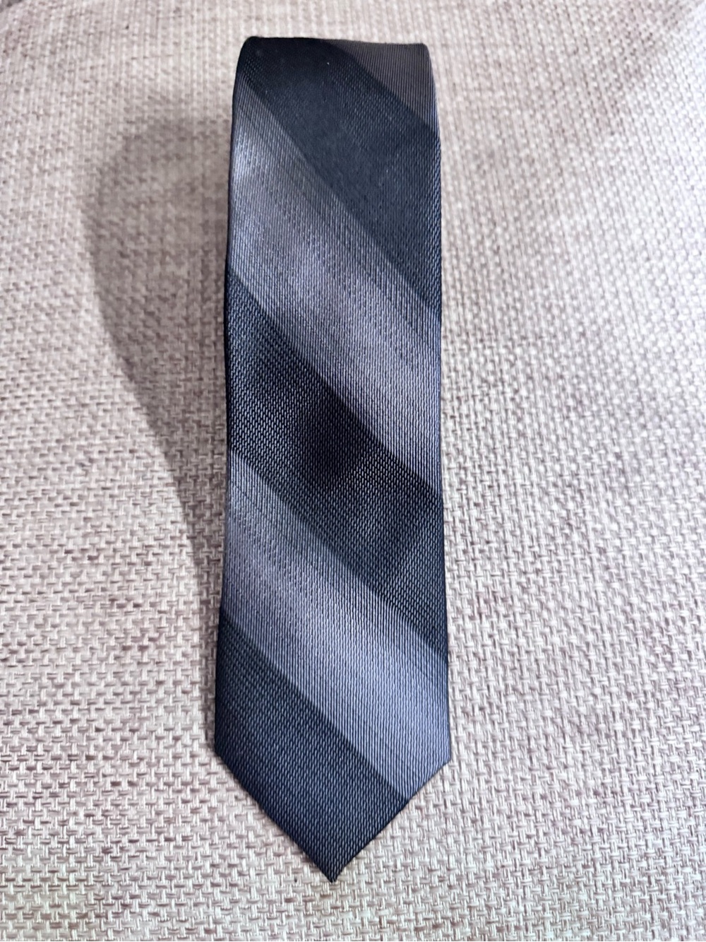 Calvin Klein Black and Gray Striped Silk-Blend Tie